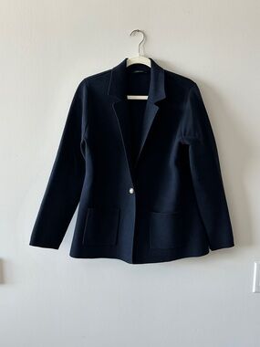 Tahari Navy Single-Button Knit Blazer